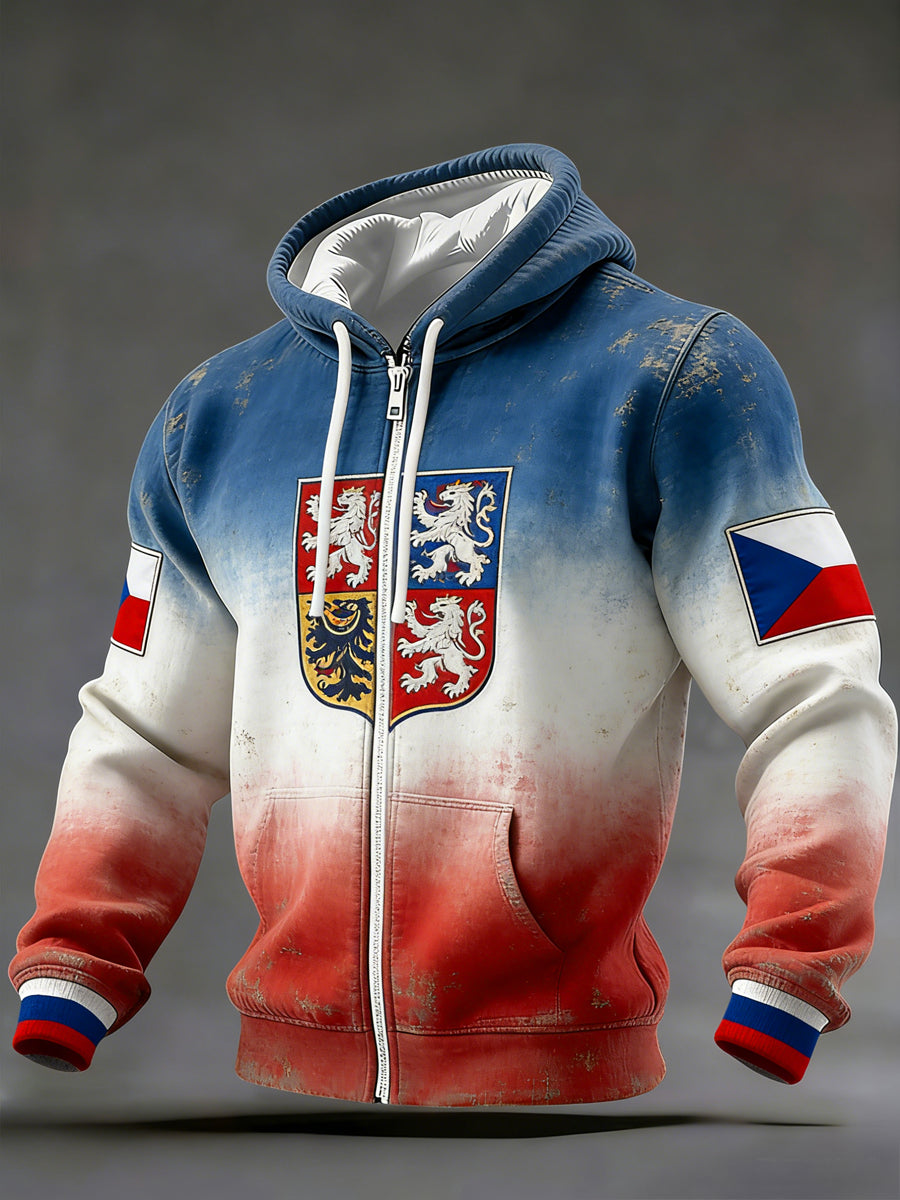 Retro abstraktní česká vlajka emblém vafle s kapucinou bunda