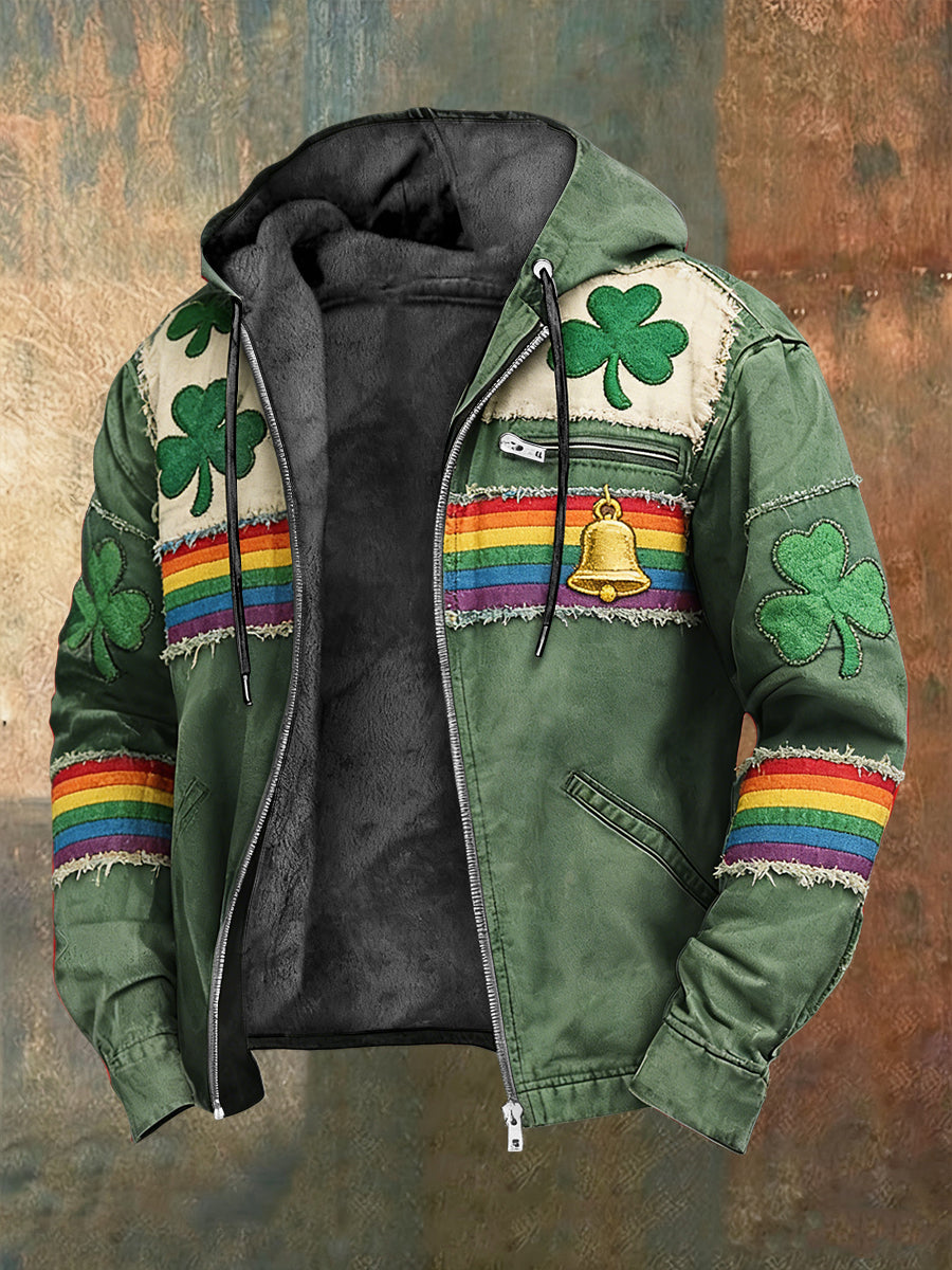 Vintage st patricks day ďatelina fleecelemované kabát s kapucinou