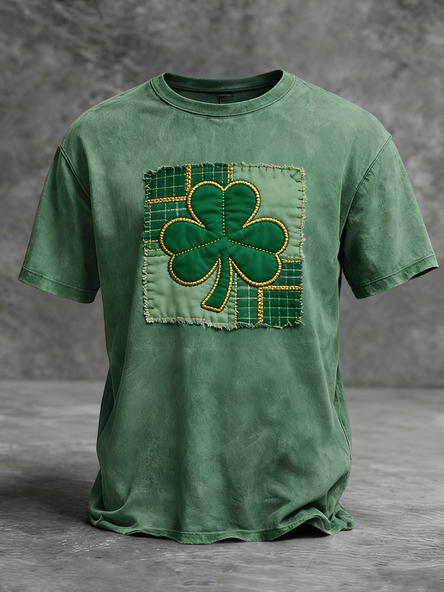 Retro st patricks day shamrock patchwork casual tshirt