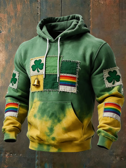 Retro st patricks day shamrock gradient casual hoodie