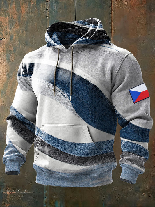 Men gradient bluegrey česká republika flag print hoodie