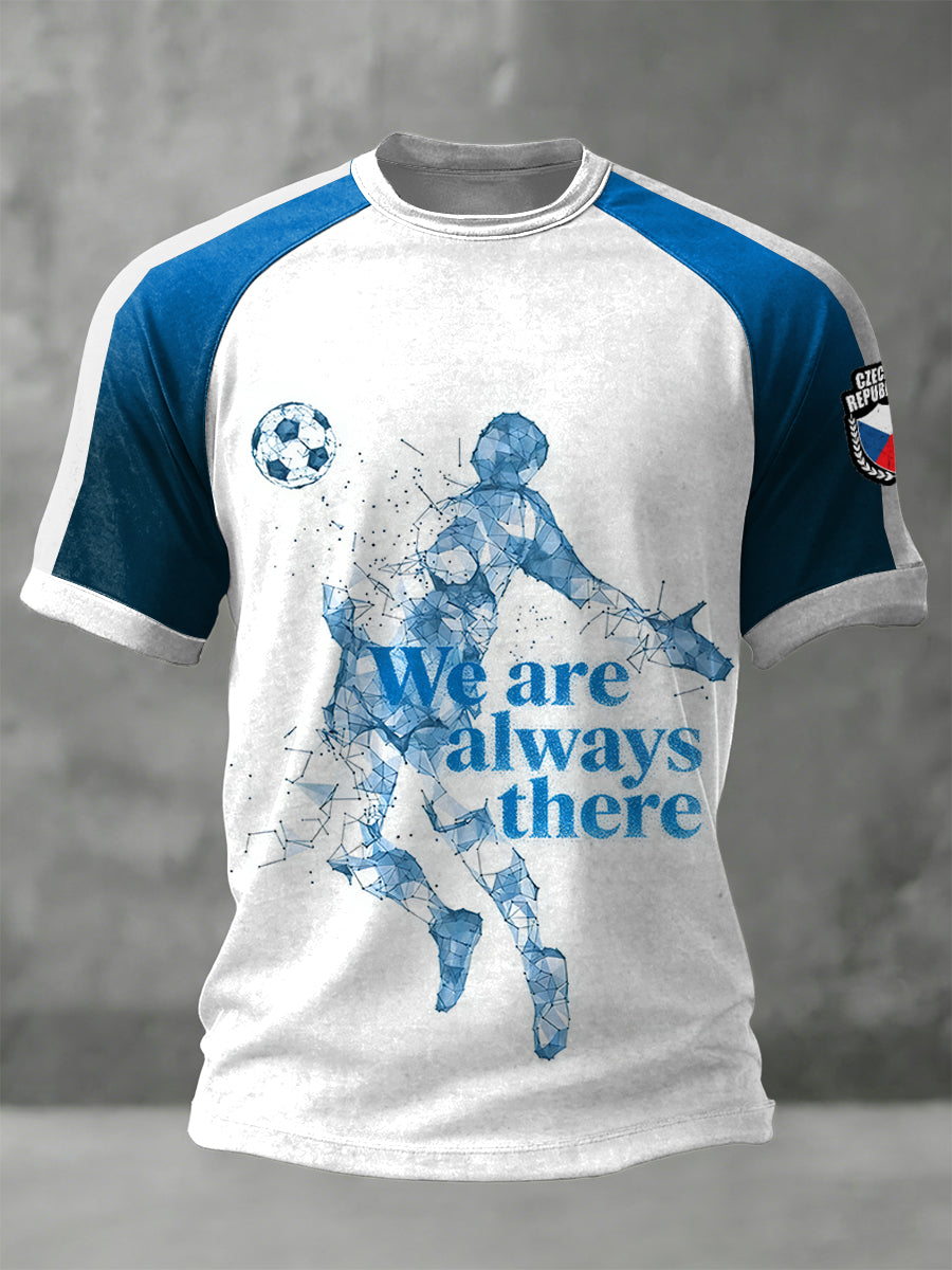 Pánské české fotbalové tlačítko modré a bílé patchwork s krátkými rukávy