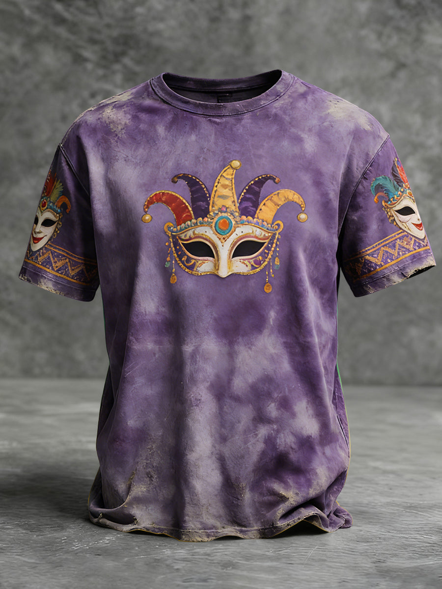 Retro znepokojená karneval maska příležitostné tričko