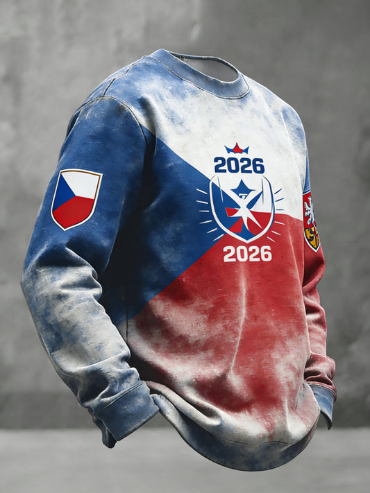 Retro czech republic 2026 ice hockey flag casual crewneck sweatshirt