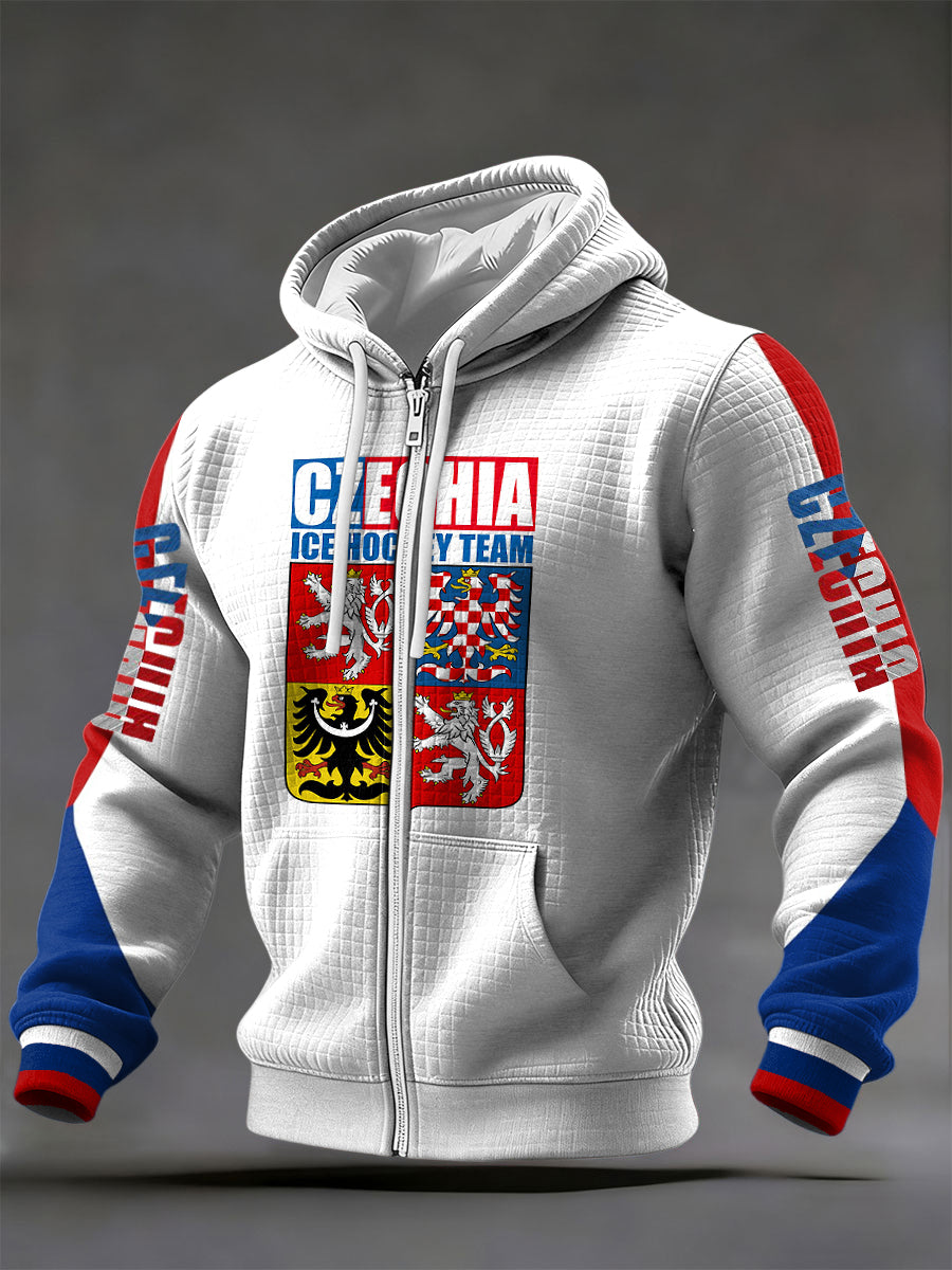 Retro české pánské hokej emblém příležitostné vafle s kapucinou bundy