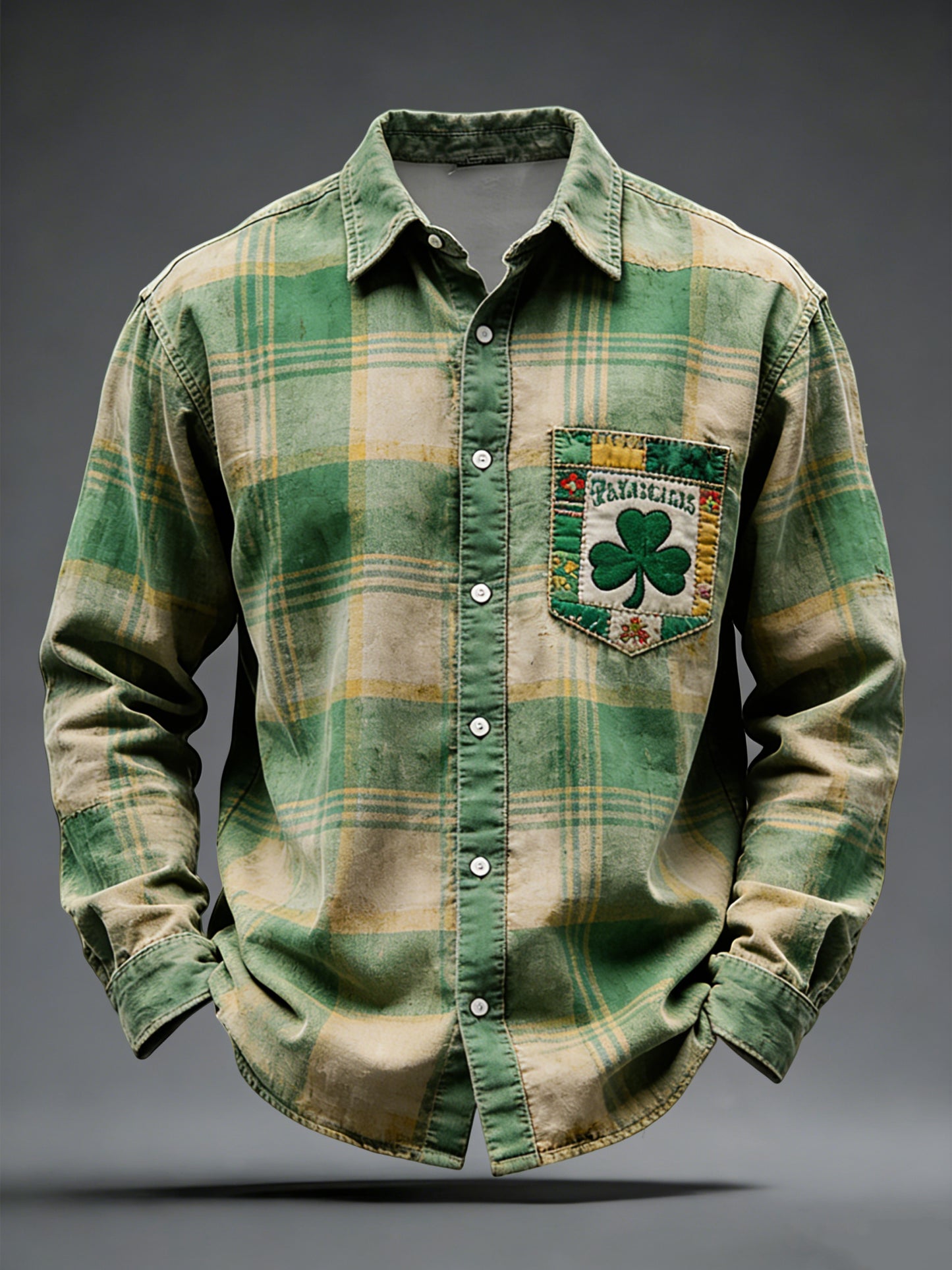 Vintagewashed st patricks day shamrock plid casual shirt