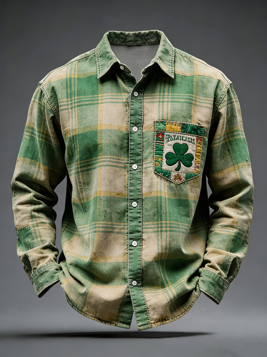 Vintagewashed st patricks day shamrock plid casual shirt