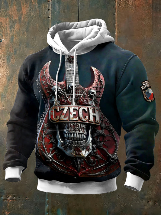 Pánské české nástroje tisk tmavě modrá vintage mikina s kapucnou