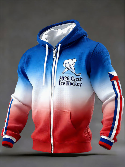 Retro czech flag hokejinspirovaný příležitostný vafle hoodie