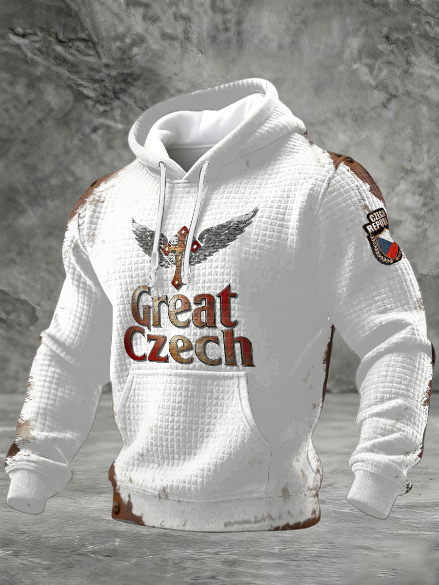 Pánské české křížové textové tlačítko bavlněná mikina