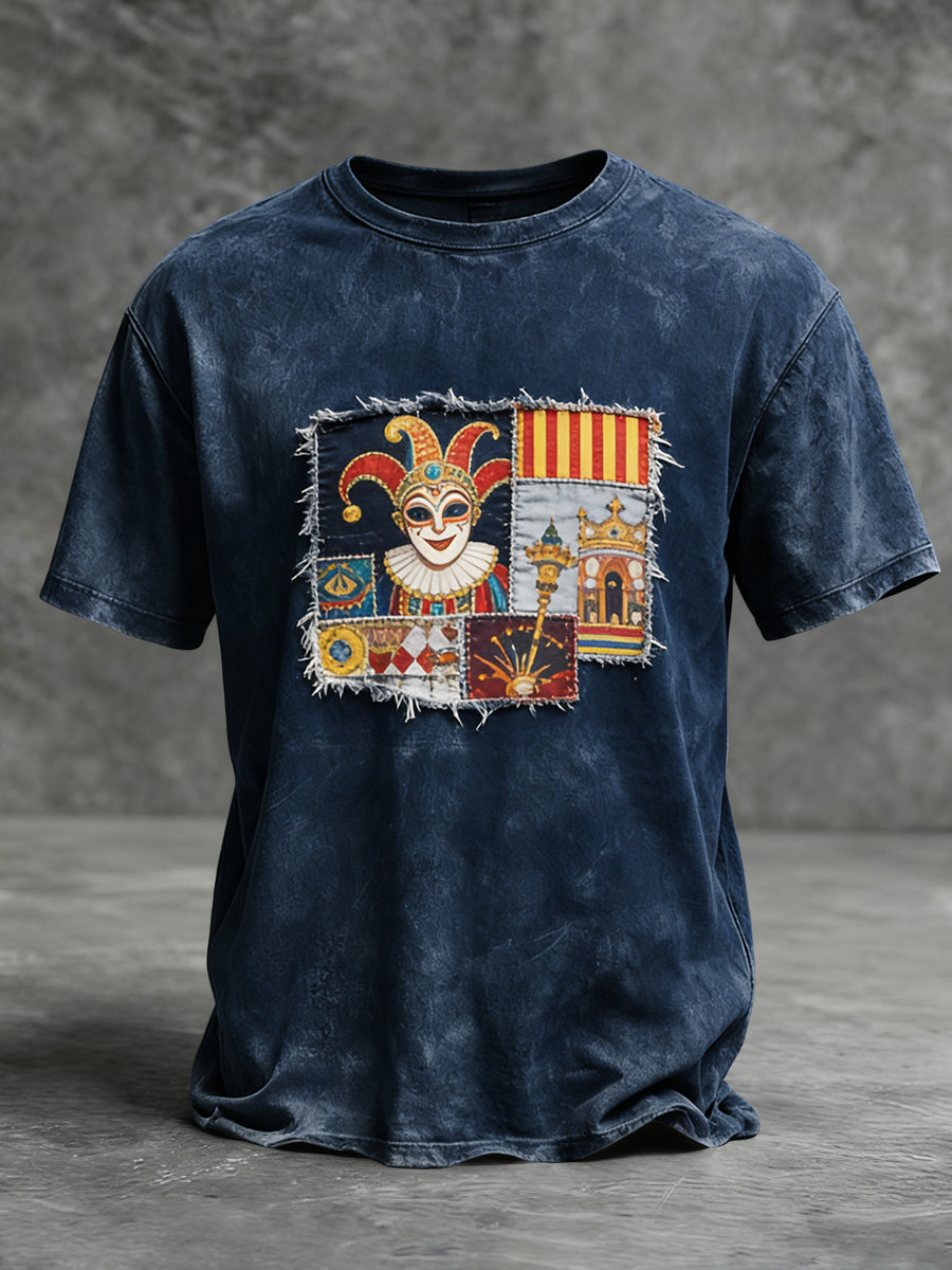 Retro karneval maska cirkus patchwork příležitostné tričko
