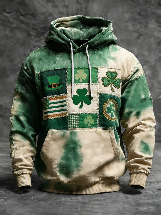 Retro st patricks day shamrock tiedye casual hoodie