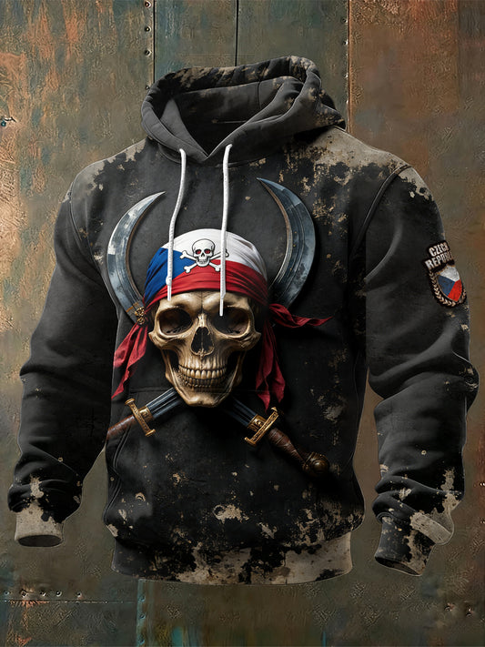 Pánské české vlajky lebka vytisknout vintage mikina s kapucnou