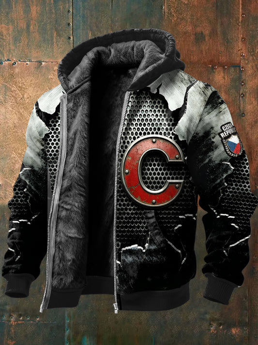 Pánské české počáteční c design bikerstyl fleecelemované sako