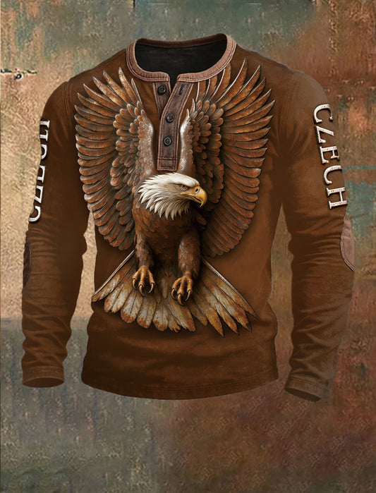 Pánské czech eagle 3d vytištěné kávabarevné patchwork sweatshirt