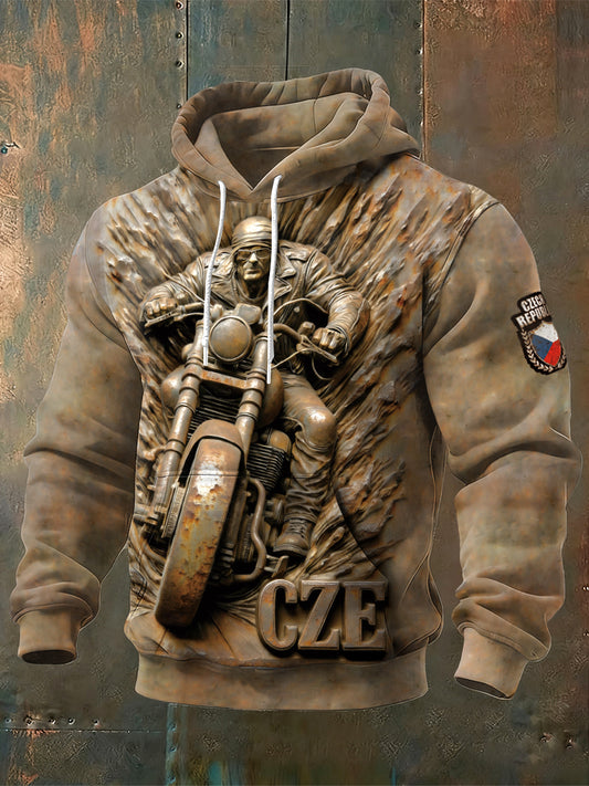 Pánské české divoké motocykl vytisknout vintage mikina s kapucnou