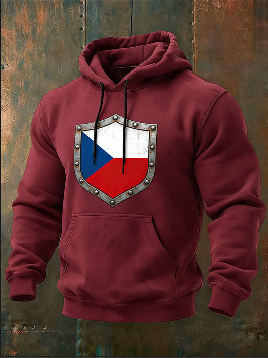 Pánské bohaté burgundské české štít vlajka embléma hoodie