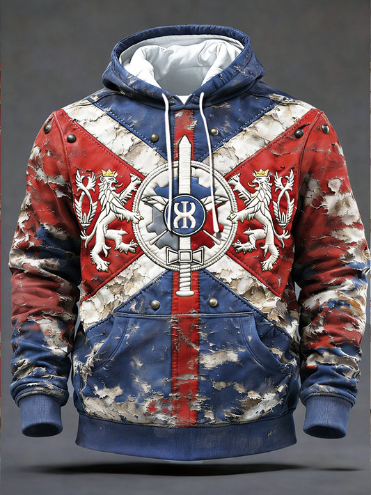 Pánské czech flag patchwork print vintage hooded sweatshirt