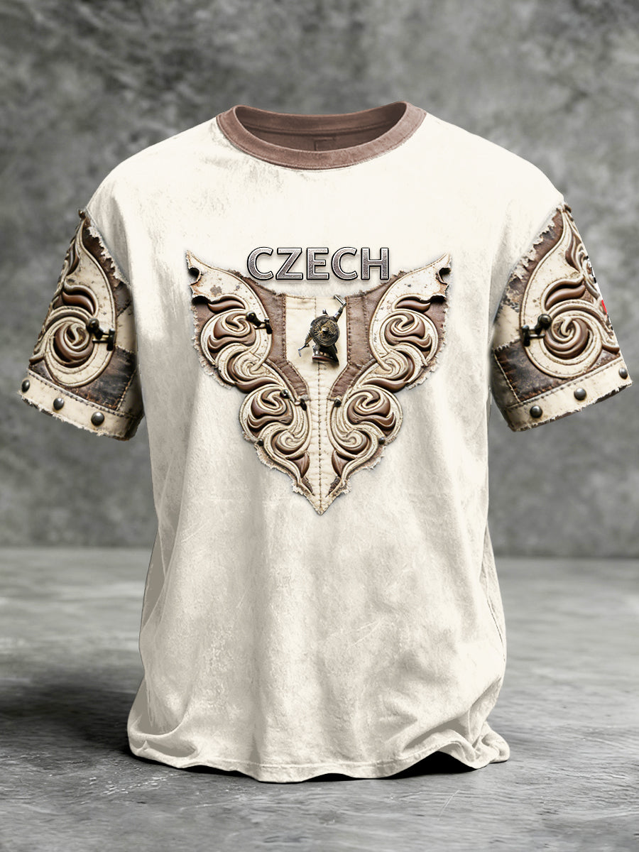Česká vlajka patchwork print vintage světlobarevné tričko