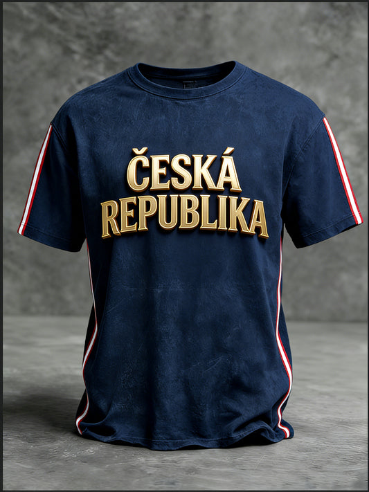 Pánské regal navy "česká republika" zlaté grafické tričko