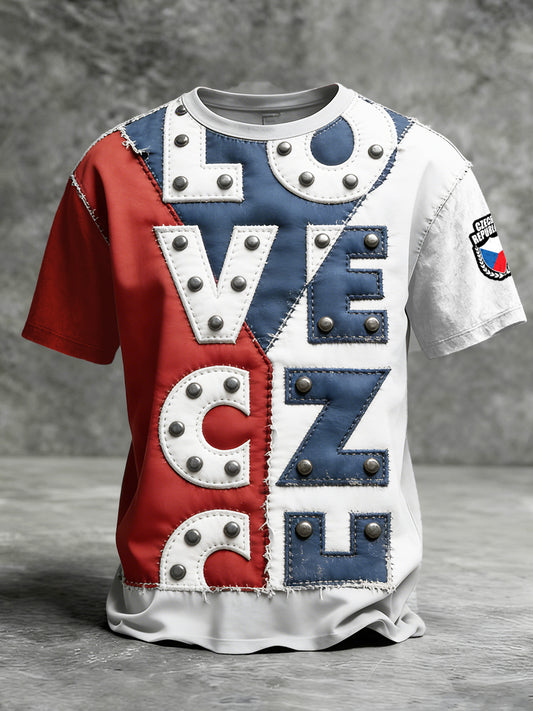 Česká vlajka patchwork vintage tshirt