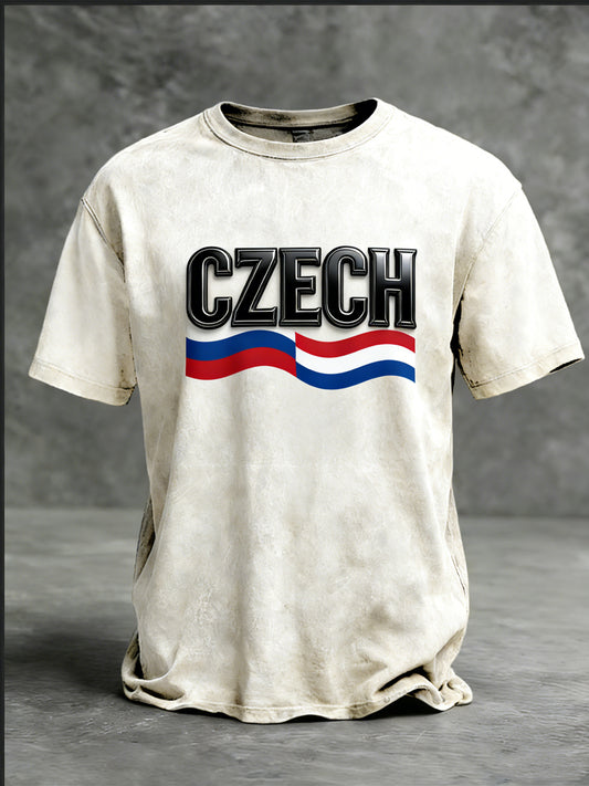Pánské zmatené béžové "české" vlajky vlny trička