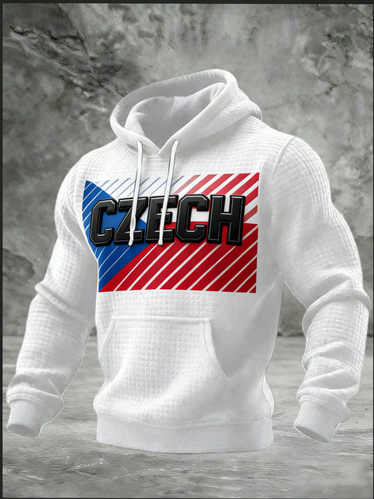 Men bold white "czech" striped flag hoodie