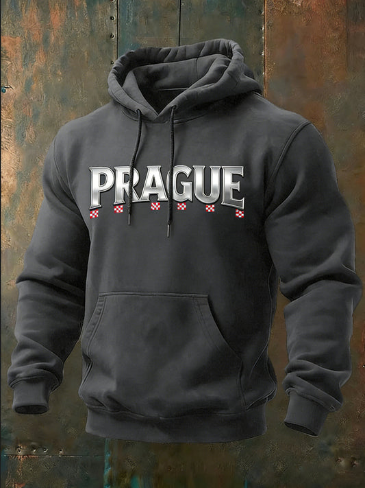 Men stylish black "prague" chrome graphic hoodie