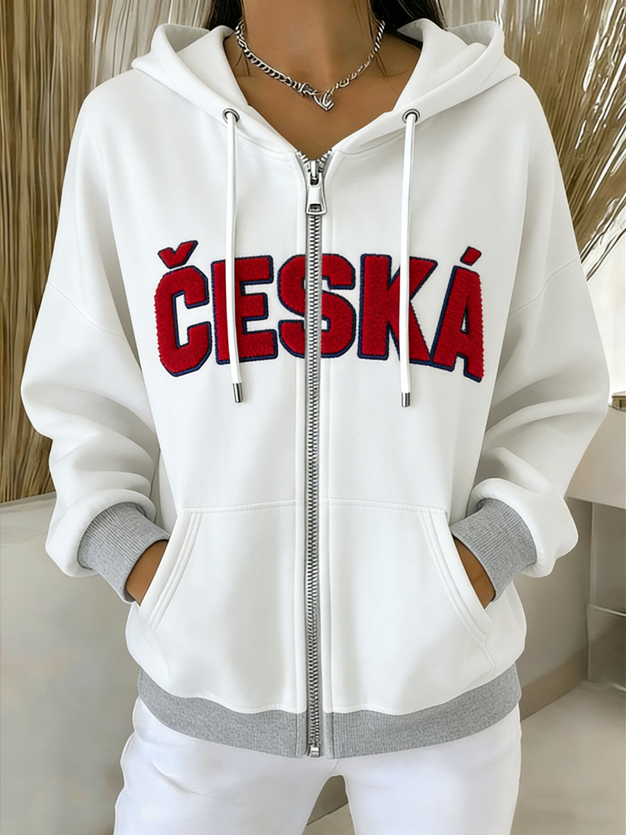 Dámské stylové bílé "česká" fleecezip hoodie