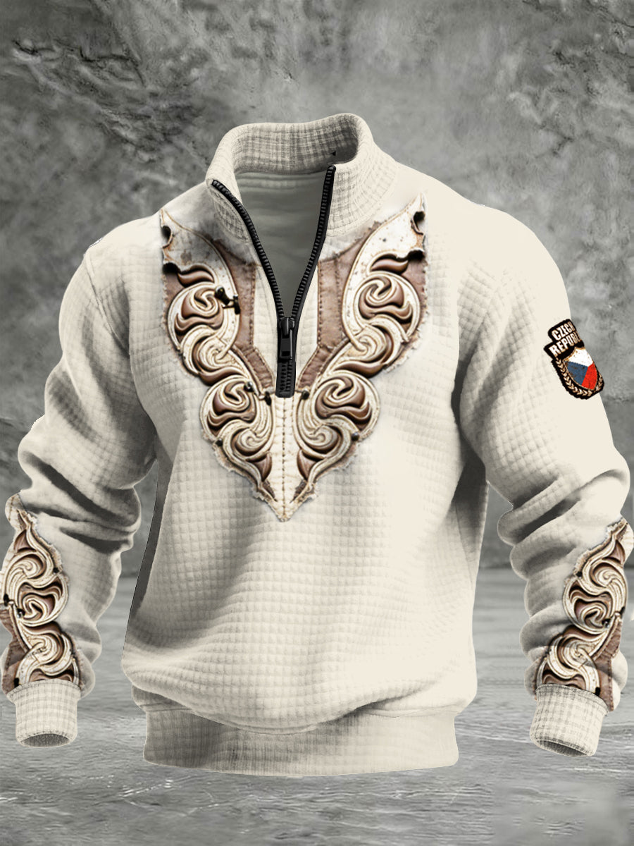 Pánské tradiční české vzor tištěné vafle sweatshirt