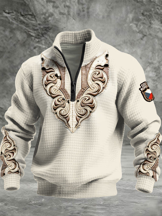 Pánské tradiční české vzor tištěné vafle sweatshirt