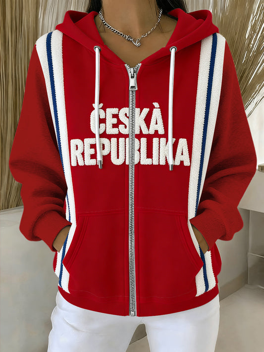 Ženská okouzlující červená "česká republika" pruhovaná mikina