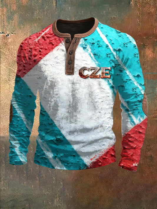 Pánské české cze textové tlačítko patchwork sweatshirt