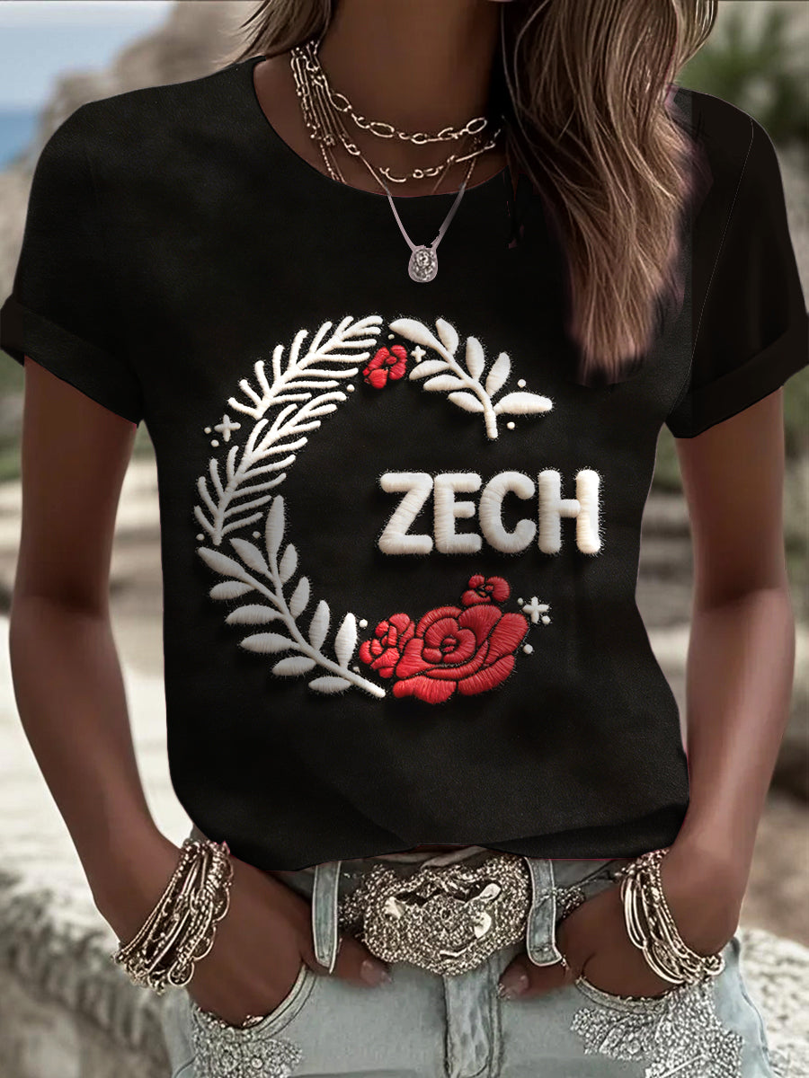 Dámské české počáteční c design print černé tričko