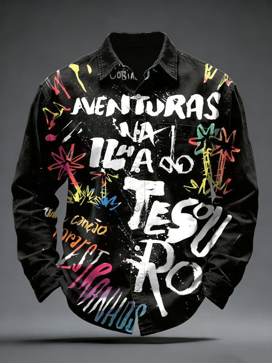 Men graffiti print black shirt