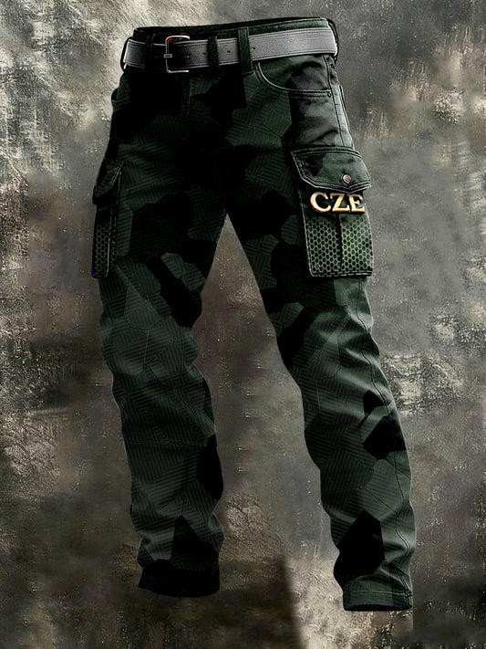 Pánské české cze text print tmavě zelené kalhoty