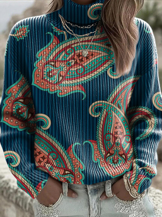 Dámské graffiti styl paisley květinová tisk svetr