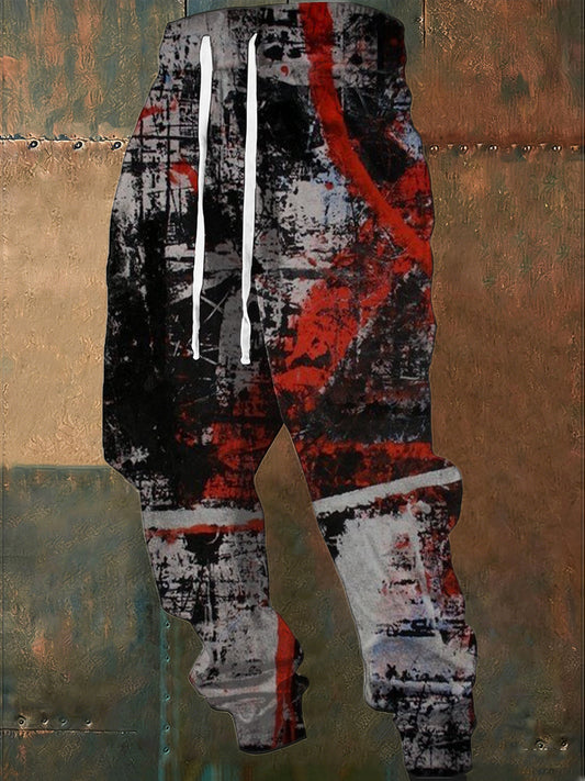 Men edgy blackred abstract graffiti sweatpants