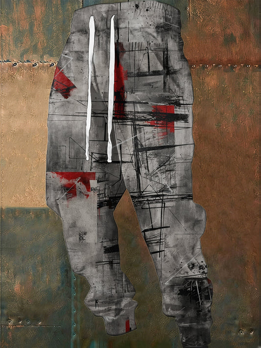 Pánské elegantní šedéčervené moderní umění tepláky