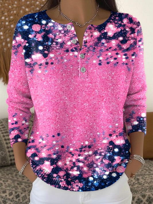 Dámské růžové třpytky gradient tisk svetr