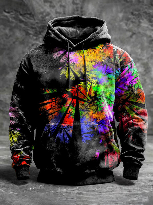 Men vintage graffiti print black hooded sweatshirt