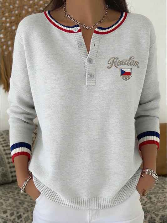 Dámské elegantní světlé šedé zlatoemblem czech henley sweater