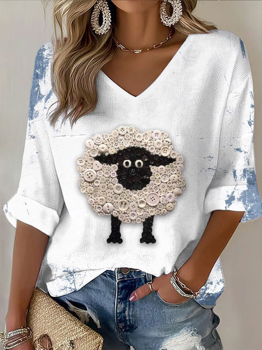 Ženské tlačítkopřední ovcí tisk bílá móda v krku