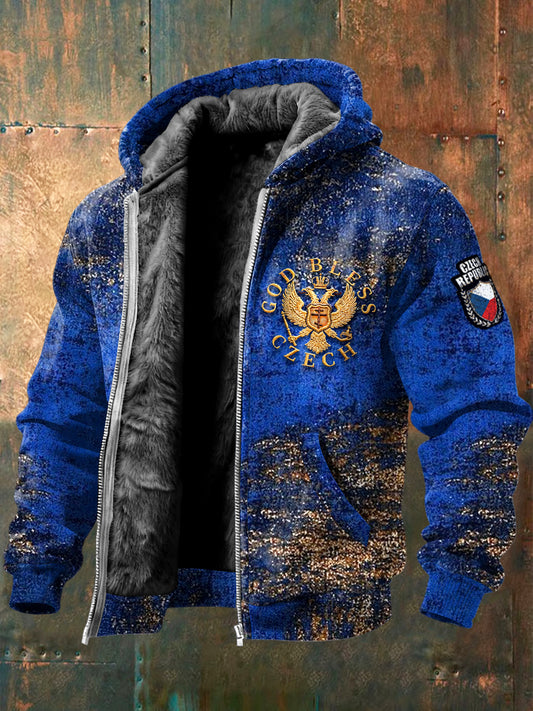 Pánské czech eagle print klein blue fleecelined jacket