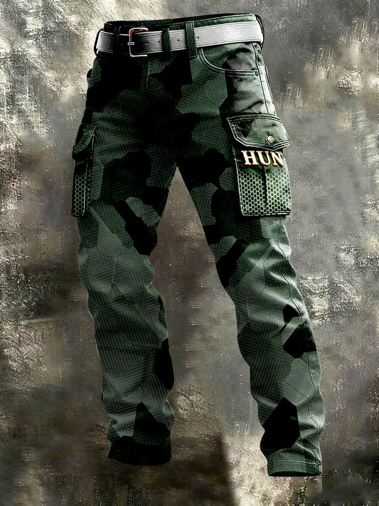 Pánské maskovací tisk zelené pracovní kalhoty