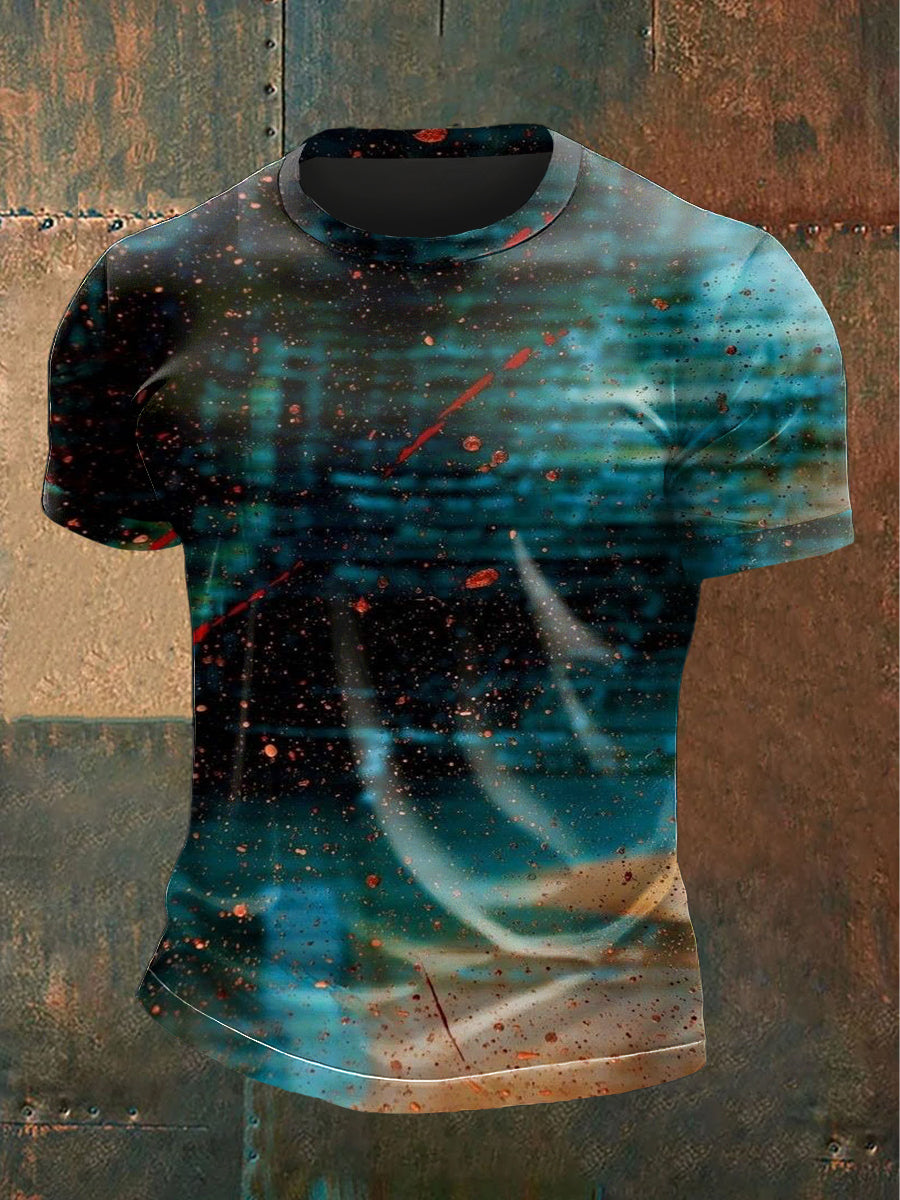 Men artistic green print casual tshirt
