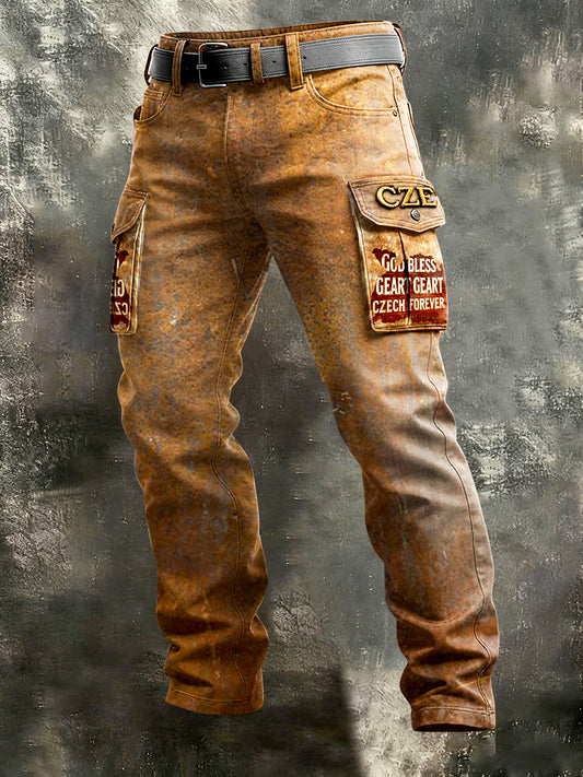 Pánské textově vytištěné české vintage pracovní kalhoty