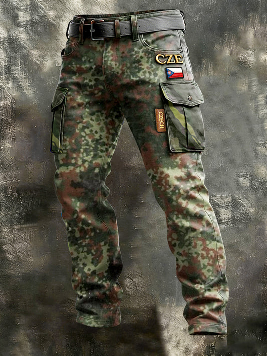 Pánské české vlajky maskovací patchwork tisk pracovní kalhoty