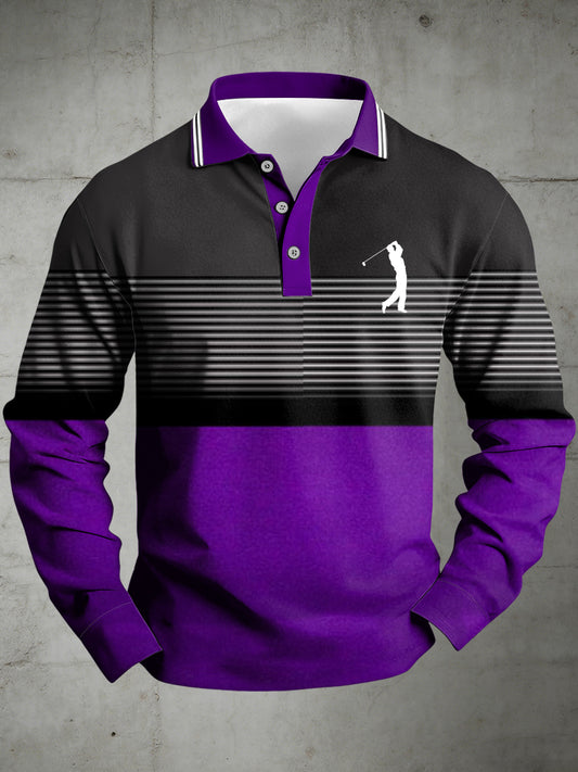 Pánské podnikání starý peníze styl tištěné polo golier příležitostné dlouhé rukávy košile