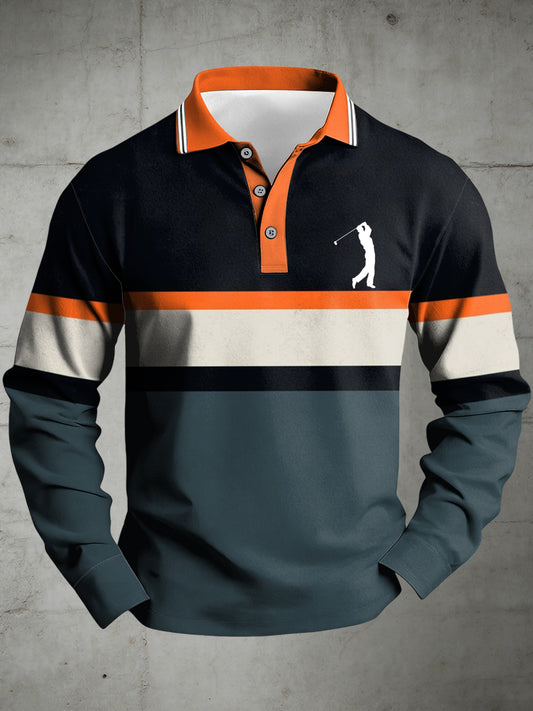 Pánské podnikání starý peníze styl tištěné polo golier příležitostné dlouhé rukávy košile